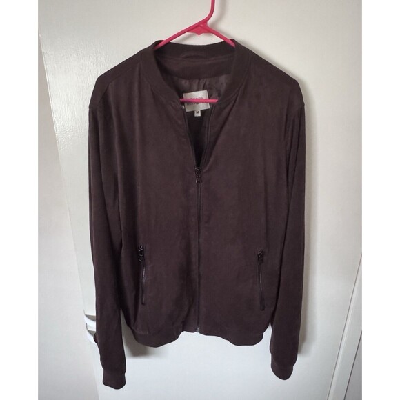 Will's Vegan Store Dark Brown Faux Suede Bomber Jacket Medium Made In Italy EUC! - Picture 1 of 10